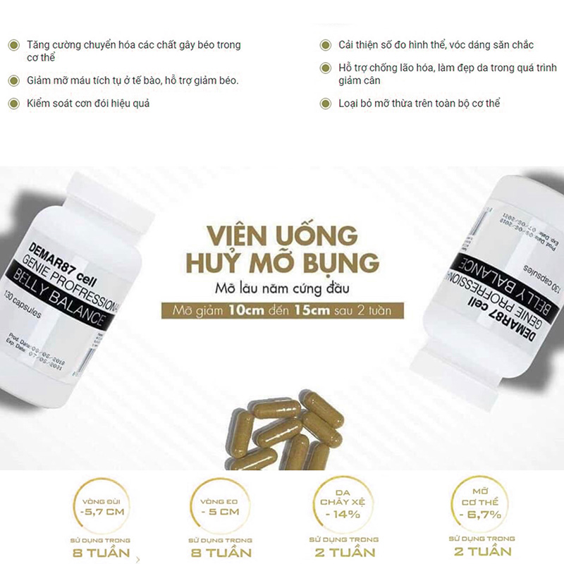 Viên Uống Tan Mỡ Bụng Genie Demar87 Cell Professional Belly Balance